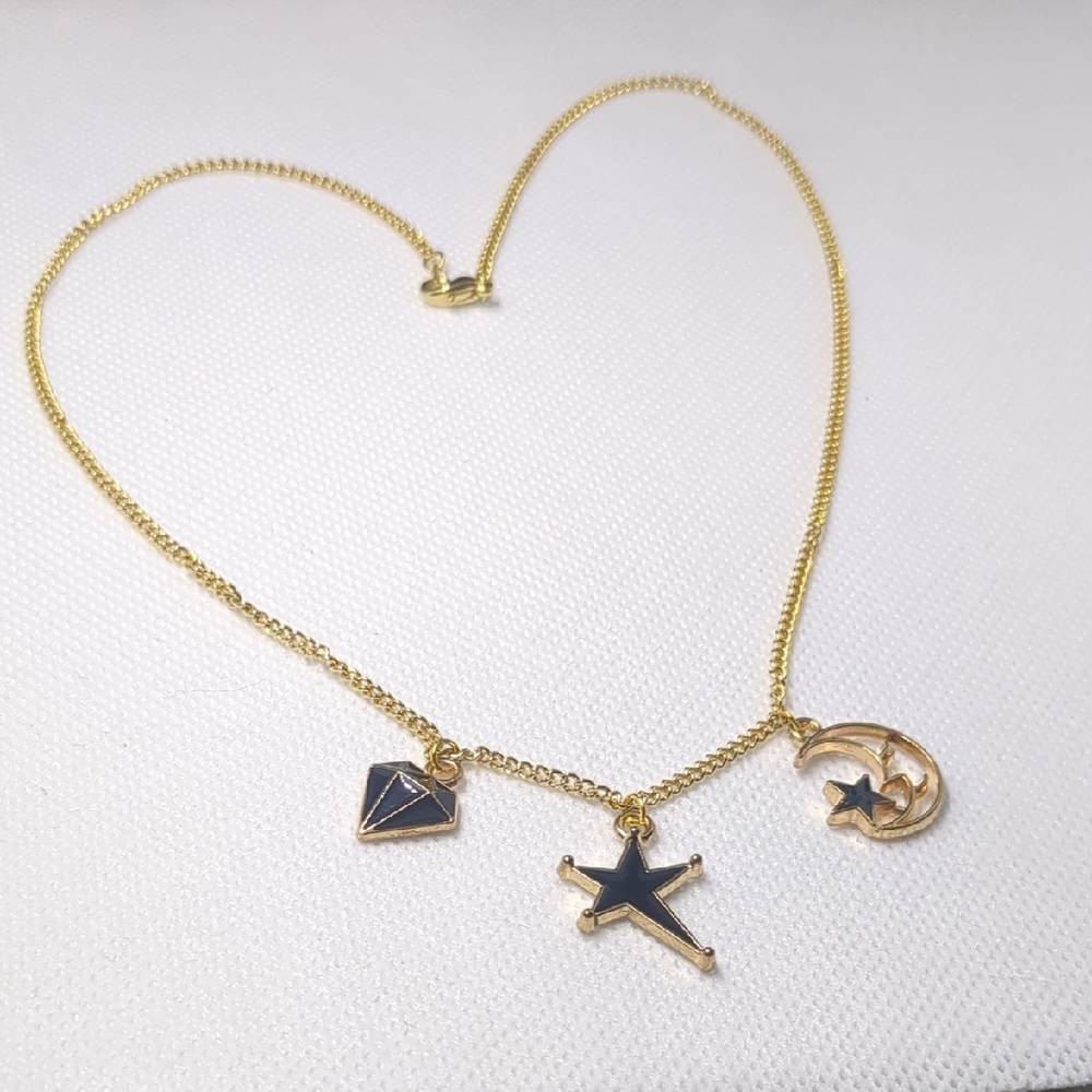 Gold and Black Star Charm Necklace